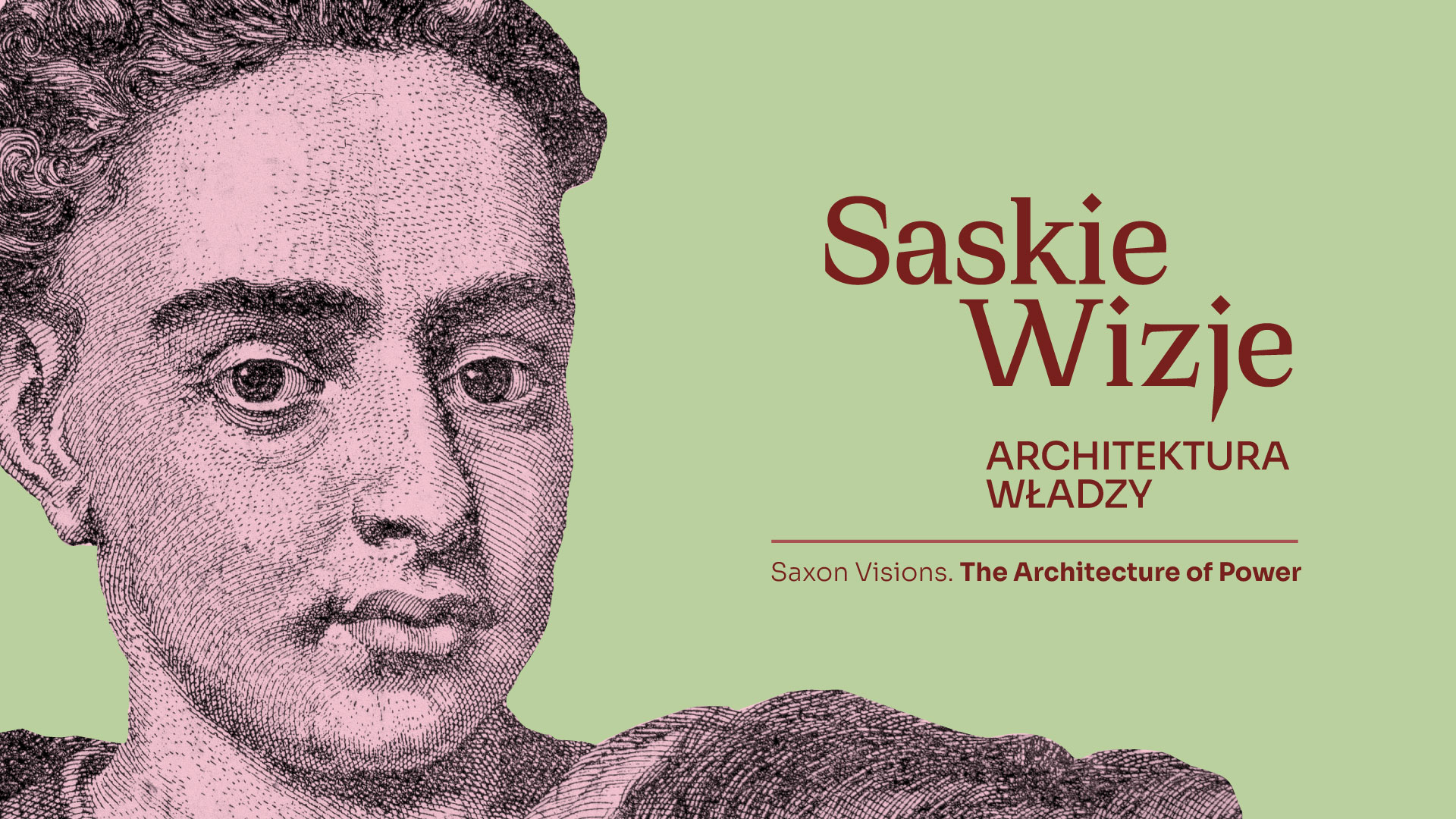 Grafika promocyjna wystawy oparta na rycinie przedstawiającej Augusta II Mocnego w czasach młodości. 